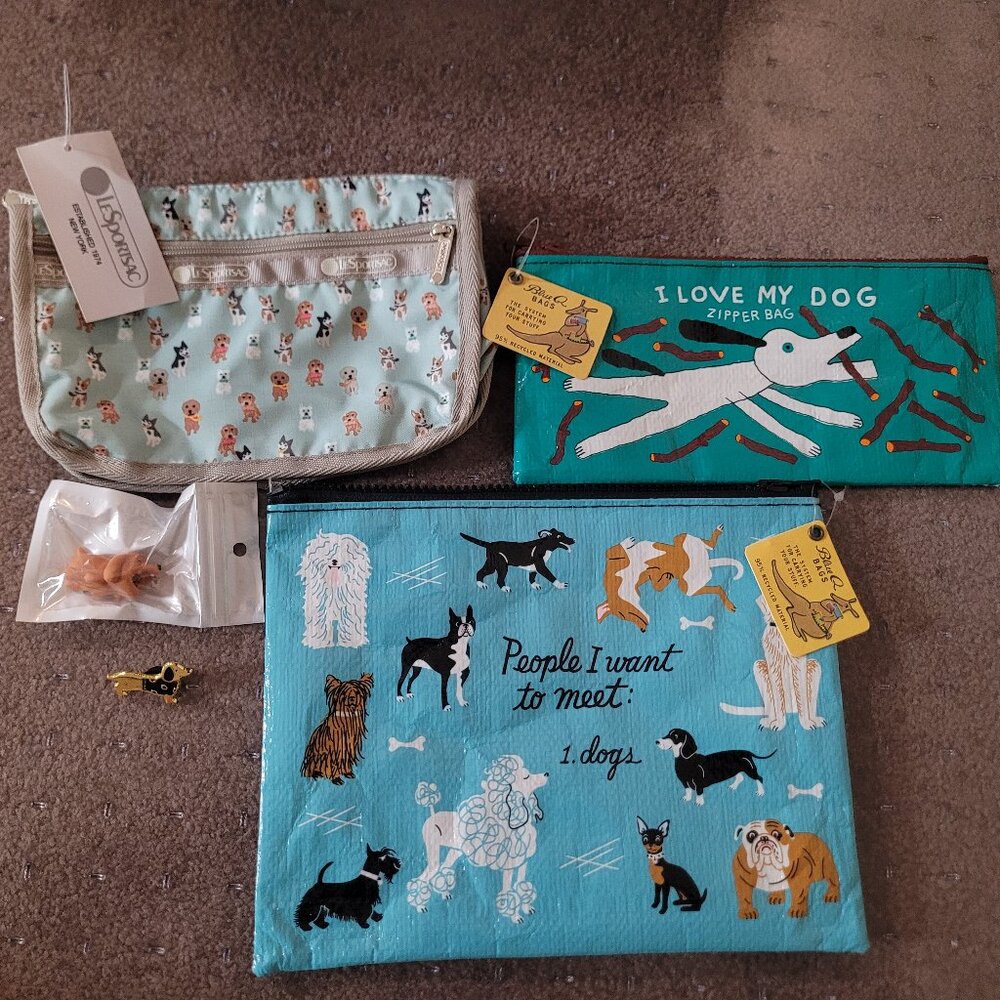Dog pouches, pin, and cable bite